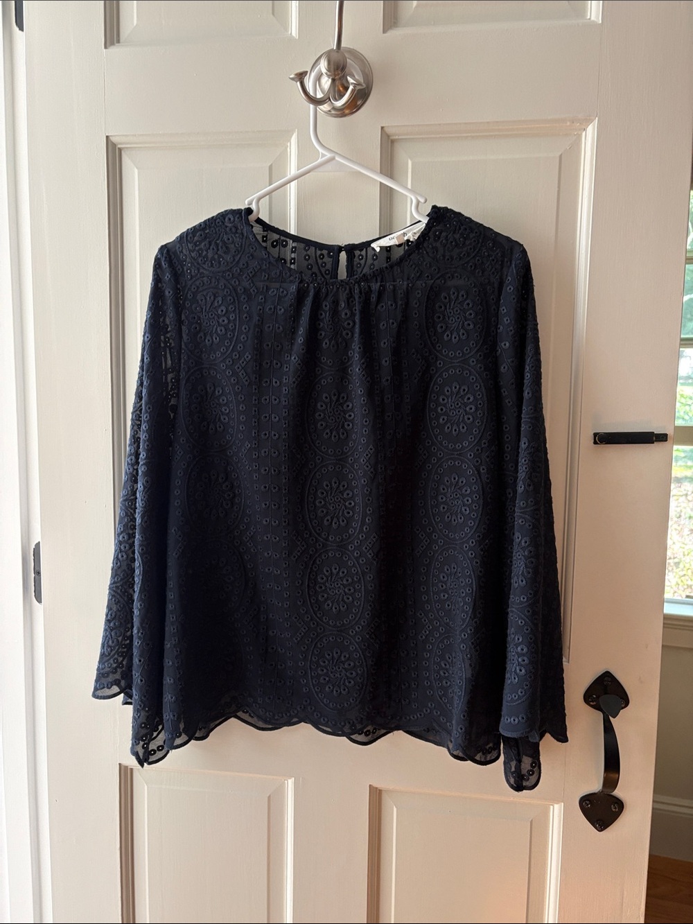 BASH Dark Navy Eyelet Long-Sleeve Blouse - Casual to Dressy